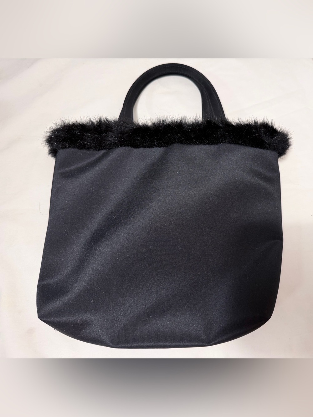90s Style Lancome Black Mini Tote with Faux Fur Trim